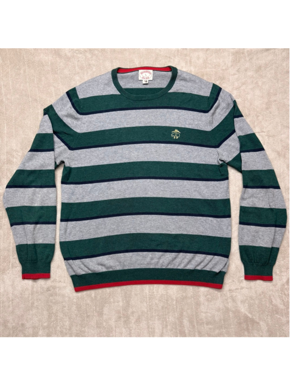 Men's Brooks Brothers Crewneck Sweater Large Green Gray Striped
